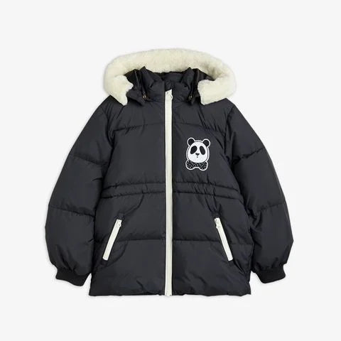 PANDA HOODED PUFFER JACKET - BLACK- MINI RONDINI