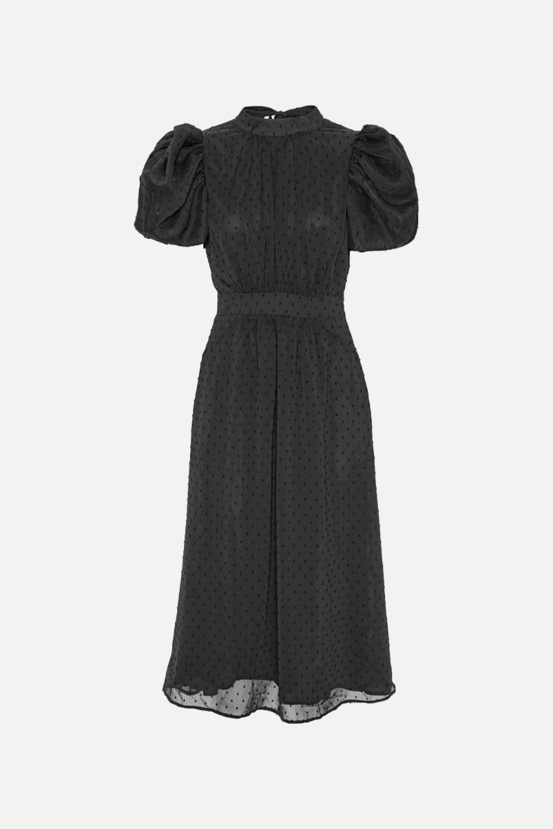 PUFF SLEEVE MIDI DRESS BLACK - ROTATE