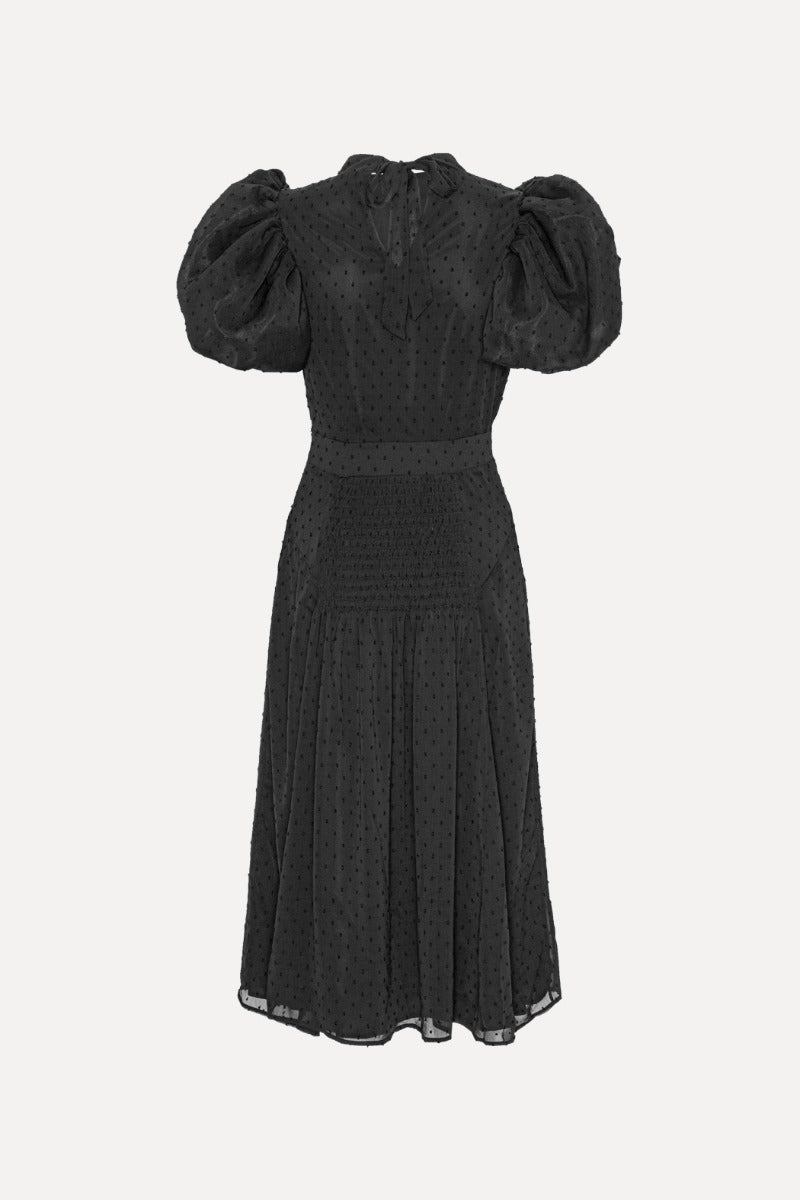 PUFF SLEEVE MIDI DRESS BLACK - ROTATE