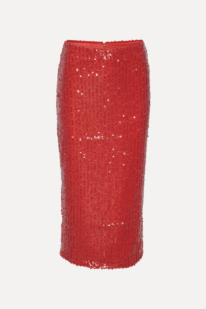 SEQUINS PENCIL SKIRT RED - ROTATE