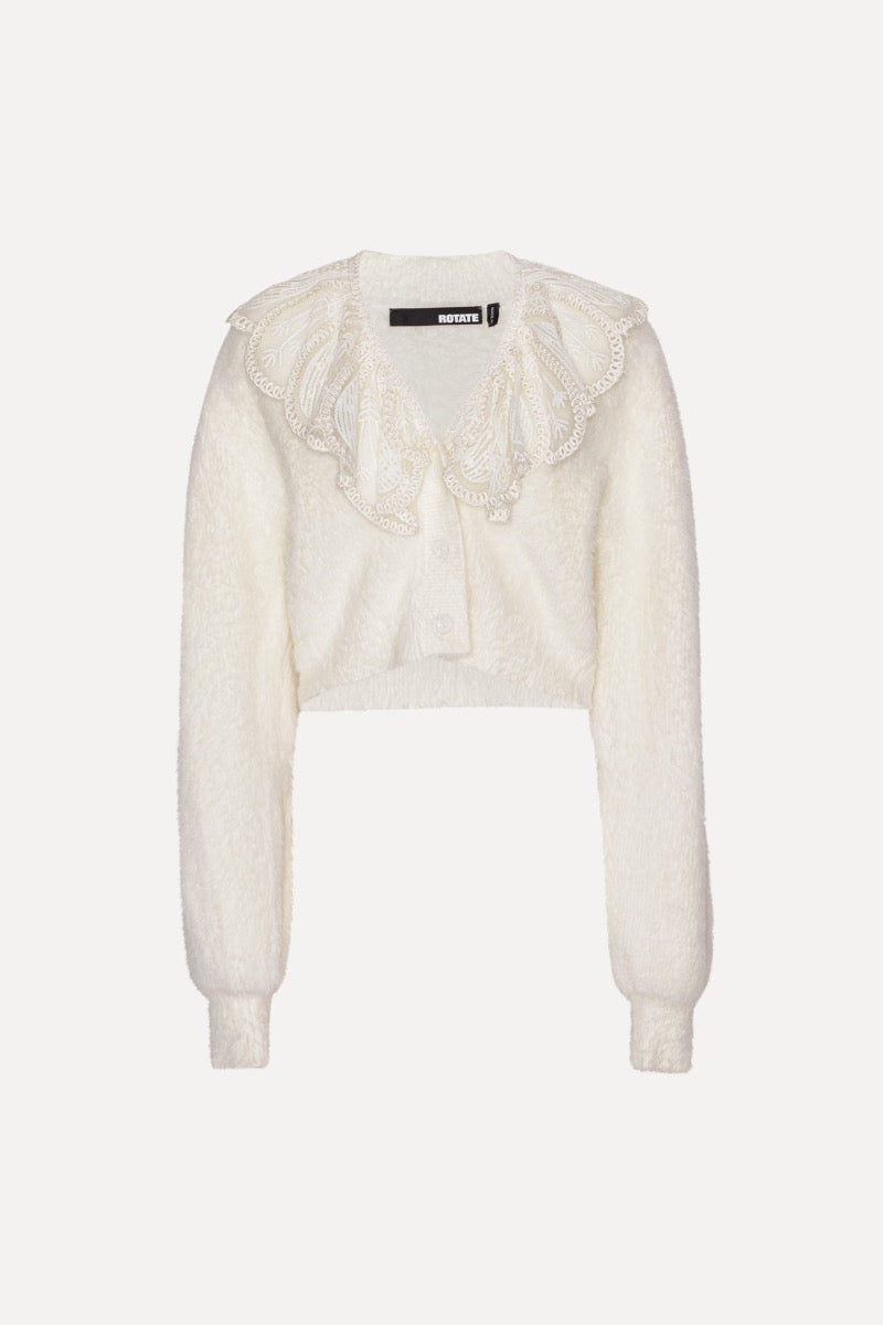 LACE COLLAR KNIT CARDIGAN CREAM - ROTATE