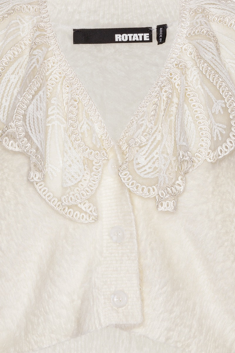 LACE COLLAR KNIT CARDIGAN CREAM - ROTATE