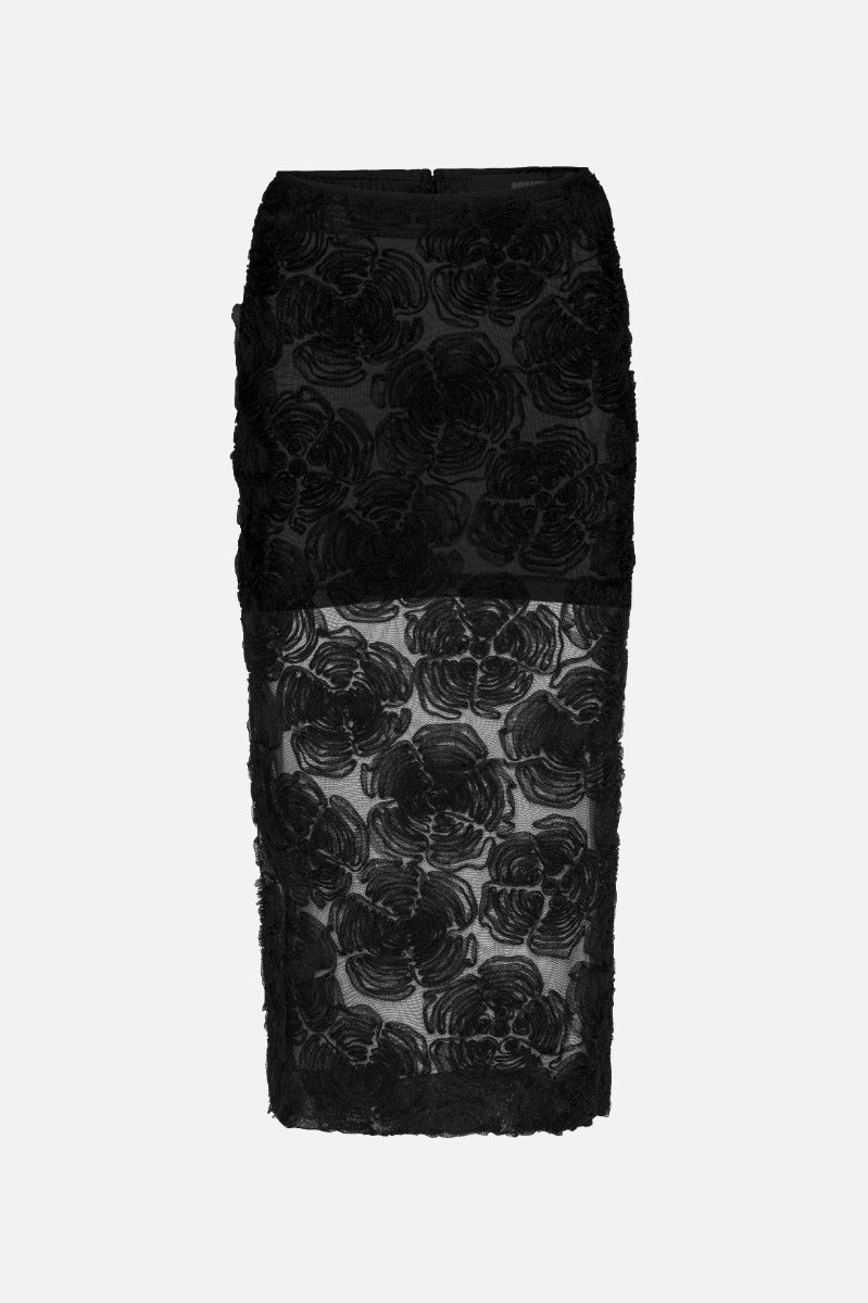 FLOWER MESH PENCIL SKIRT BLACK - ROTATE