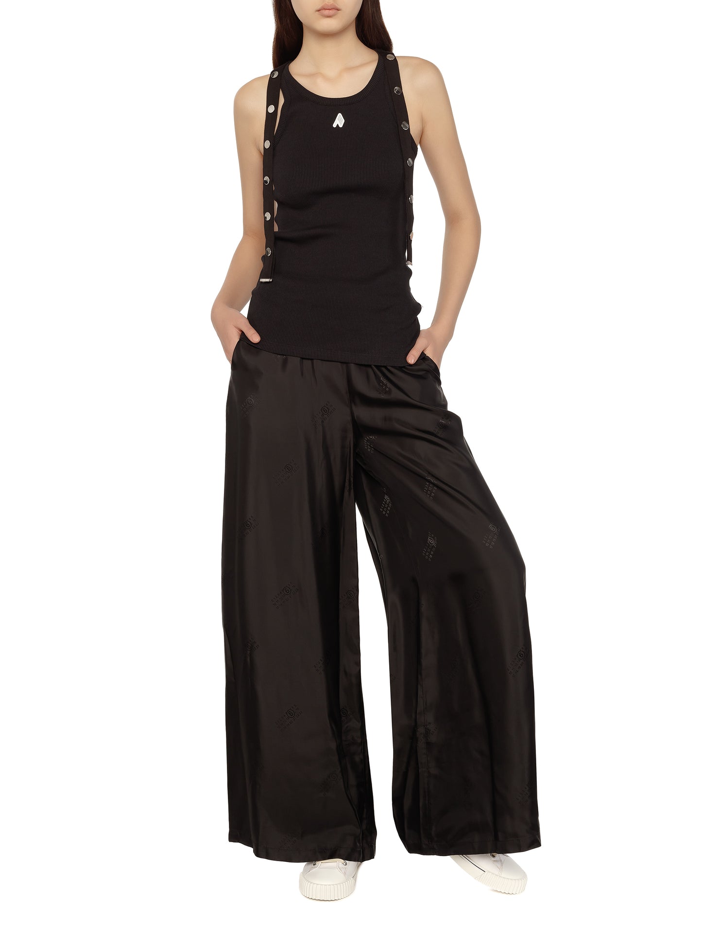 BLACK SATIN PANTS - MM6