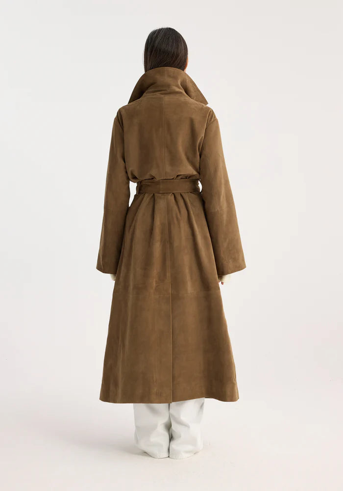 SUEDE BELTED WRAP COAT - ROHE