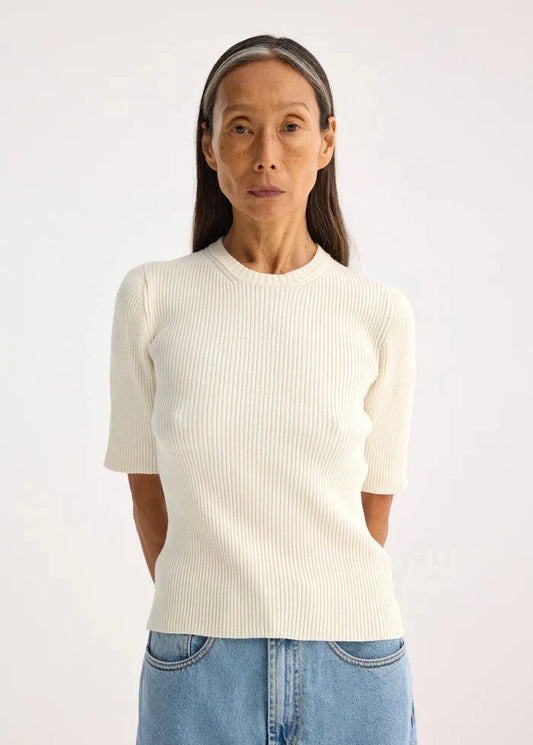 RIBBED KNITTED SHORT SLEEVE TOP - ROHE