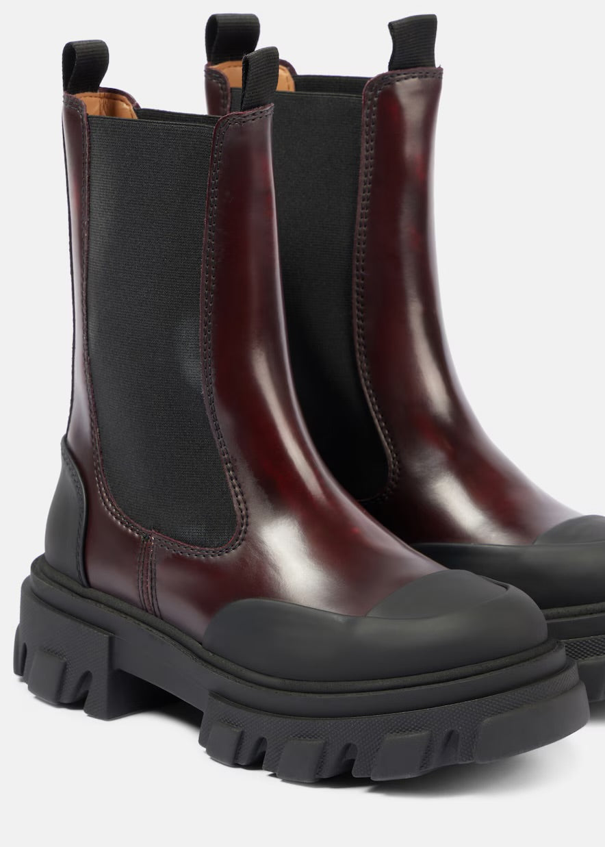 CLEATED MID CHELSEA BOOT BURGUNDY - GANNI