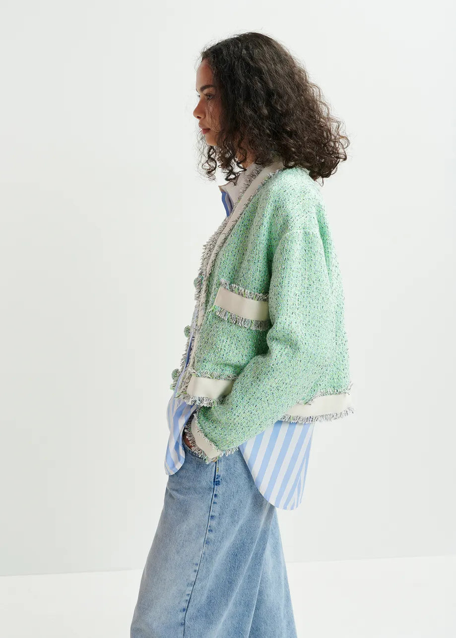 HOOLA FRINGED JACKET NEPTUNE GREEN - ESSENTIEL ANTWERP