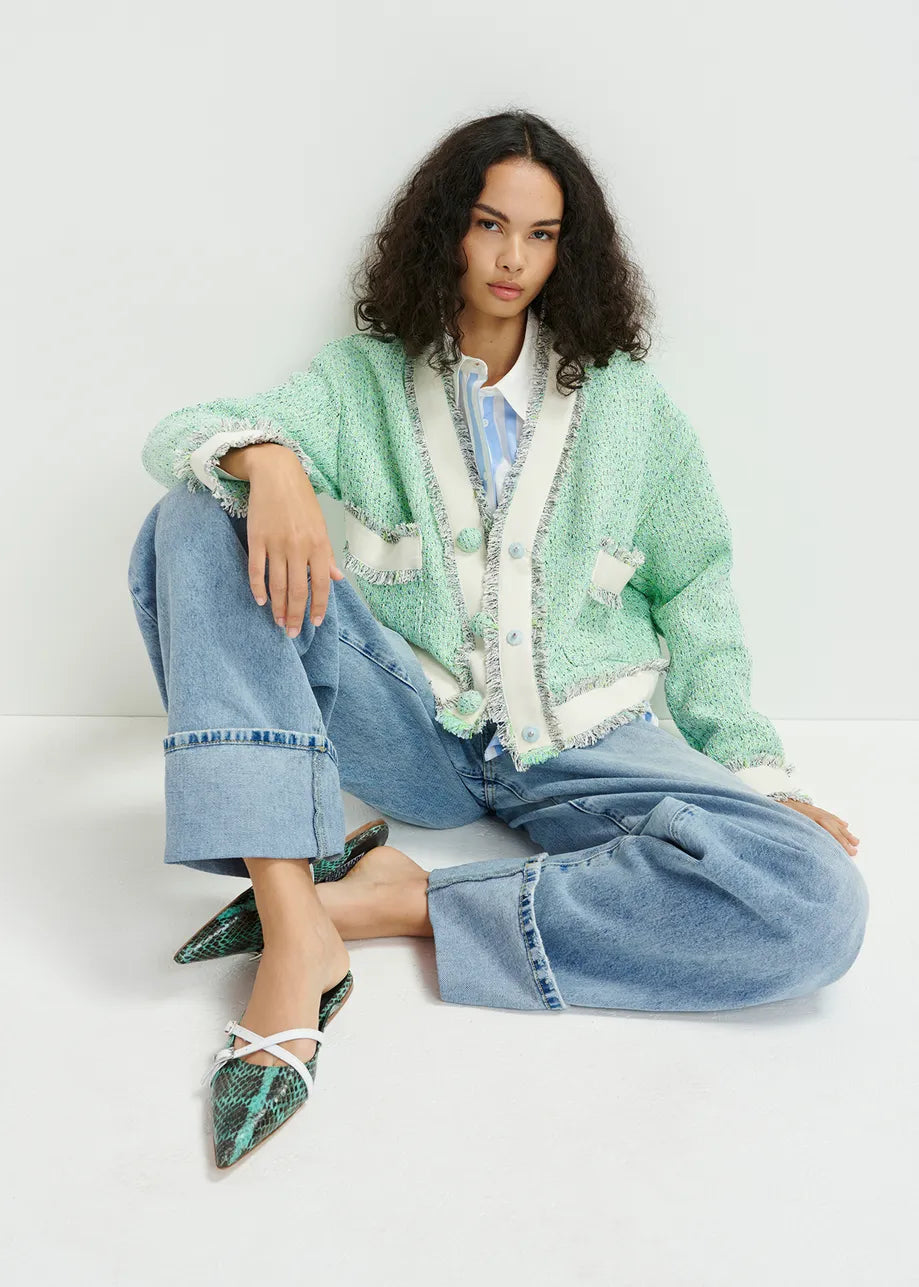 HOOLA FRINGED JACKET NEPTUNE GREEN - ESSENTIEL ANTWERP