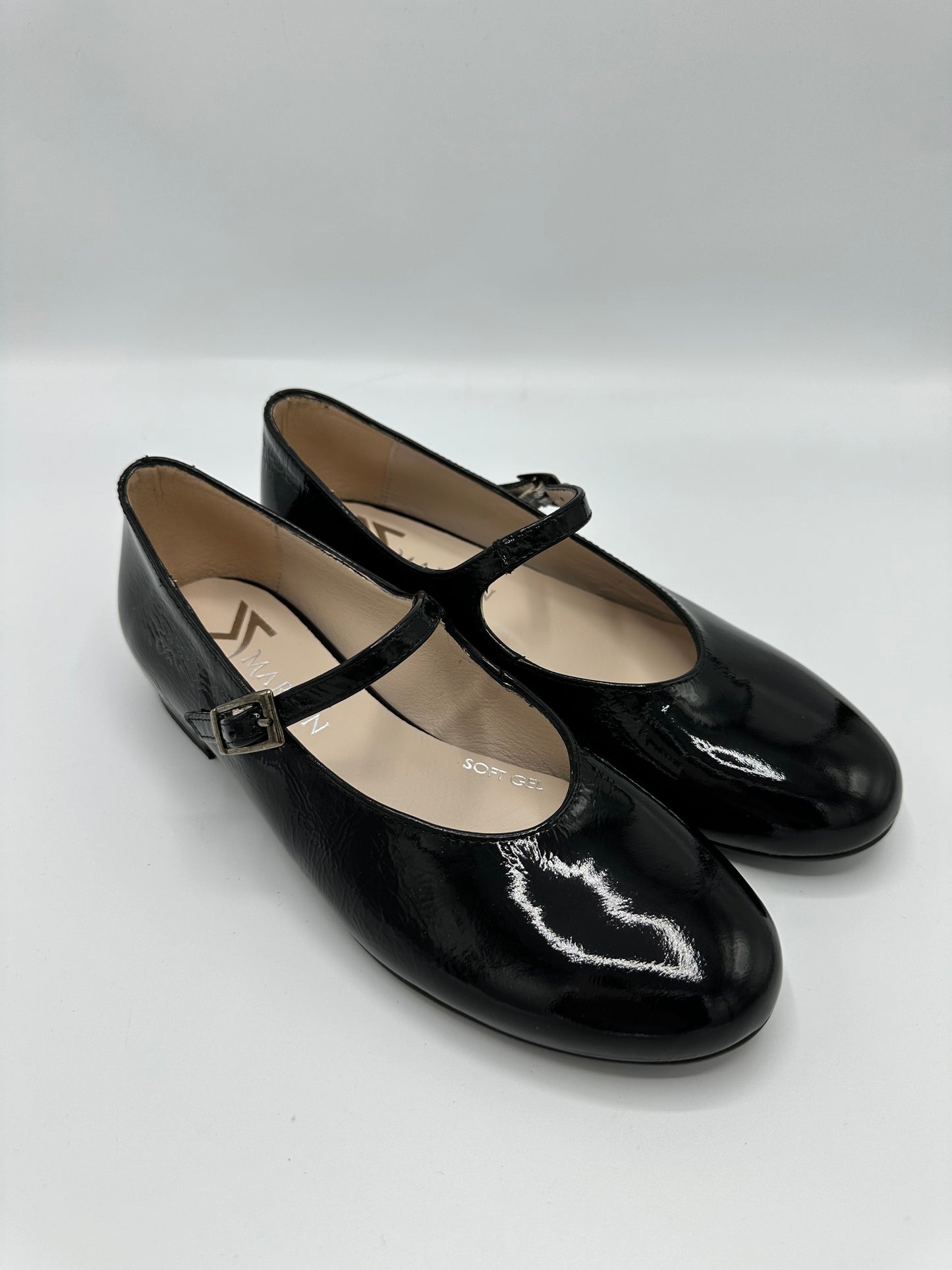 BLACK LEATHER BALLET SHOE WITH STRAP - MARIAN