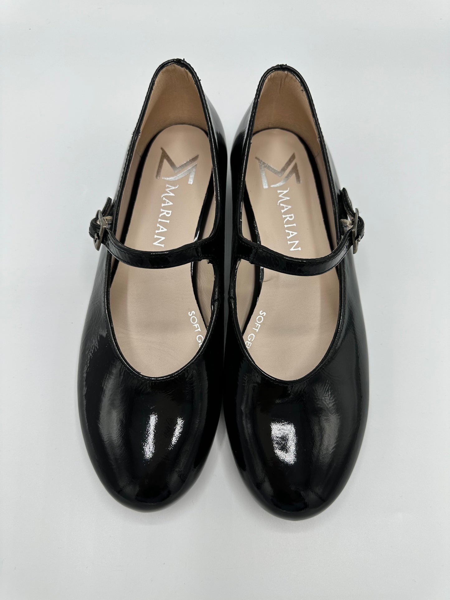 BLACK LEATHER BALLET SHOE WITH STRAP - MARIAN