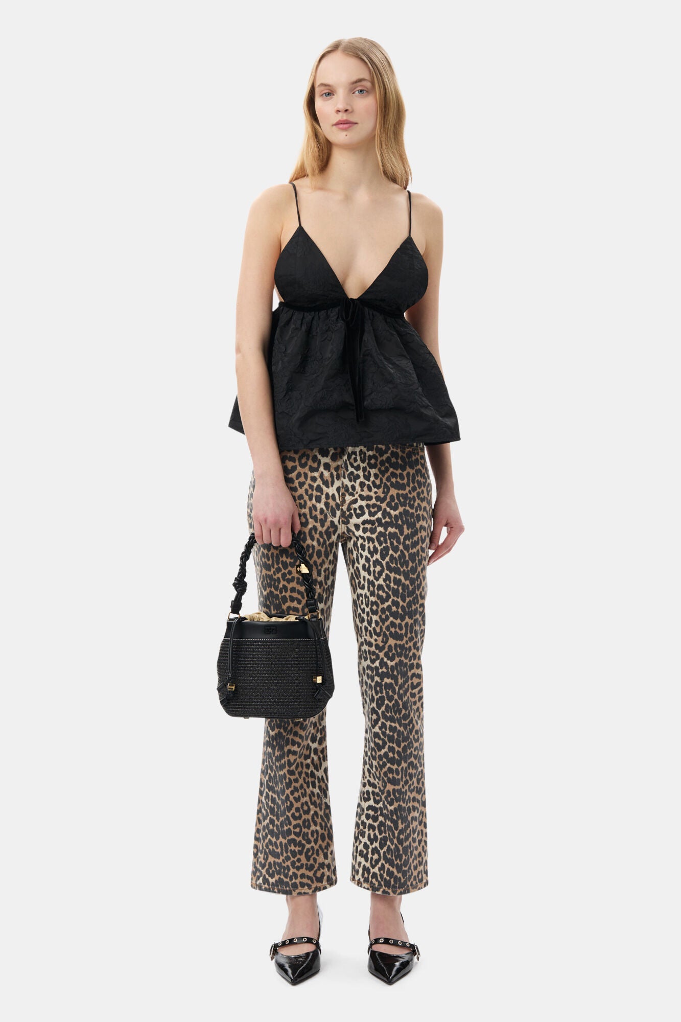 BETZY CROPPED JEAN IN LEOPARD - GANNI