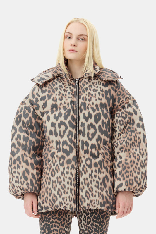 LEOPARD PUFFER JACKET - GANNI