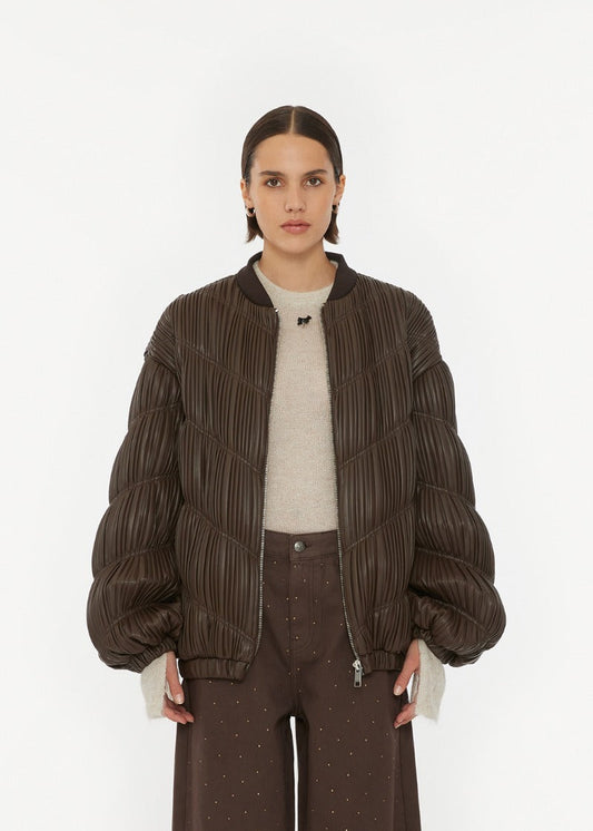 PLEATED BOMBER JACKET CHOCOLATE BROWN - ROTATE