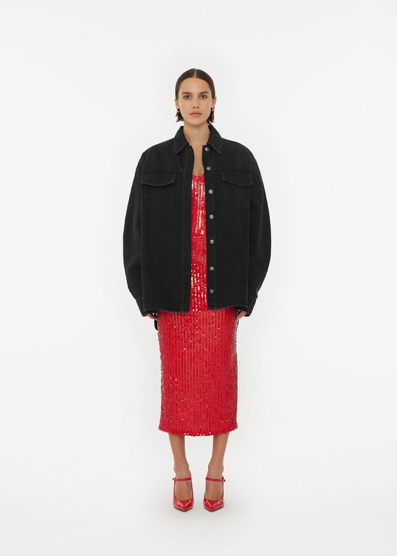 SEQUINS PENCIL SKIRT RED - ROTATE