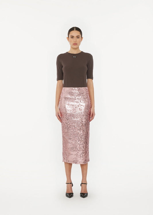 SEQUIN PENCIL SKIRT SILVER PINK - ROTATE