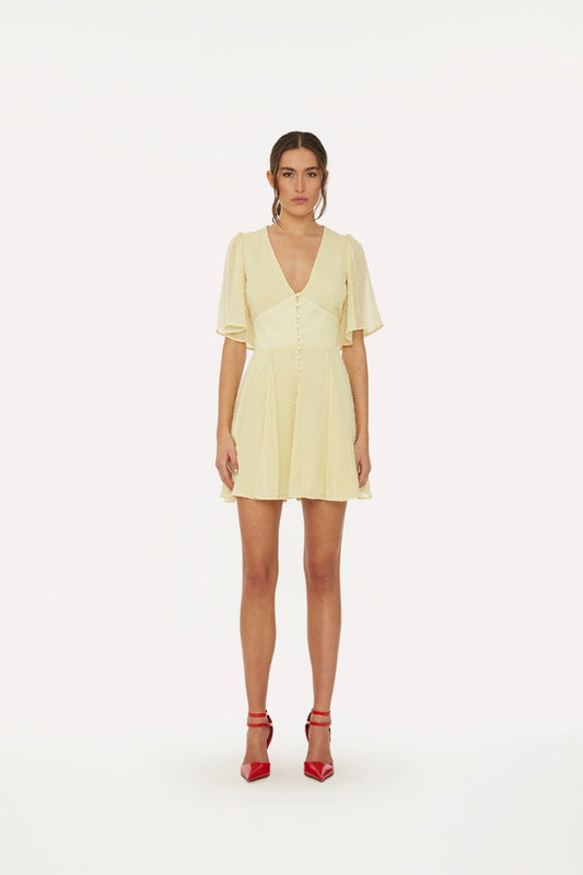 MINI V-NECK DRESS PASTEL YELLOW - ROTATE