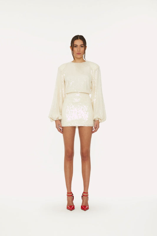 SEQUIN SHORT DRESS CREAM - ROTATE