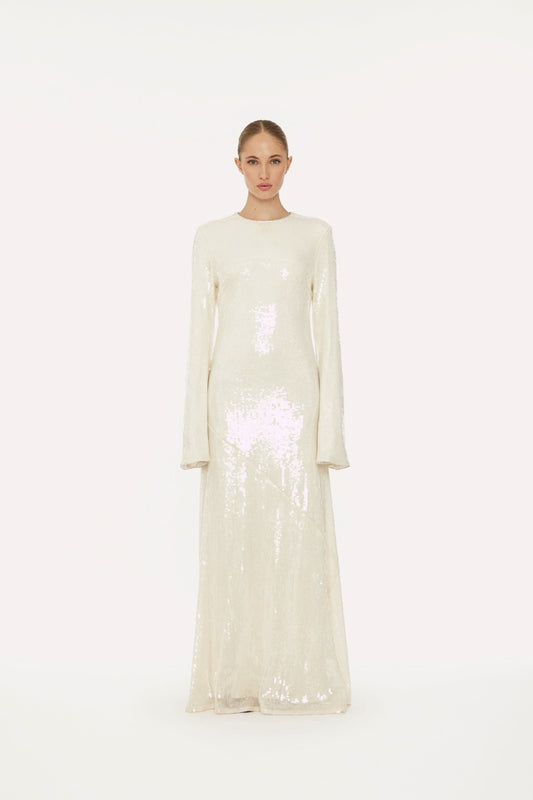 SEQUIN MAXI DRESS CREAM - ROTATE